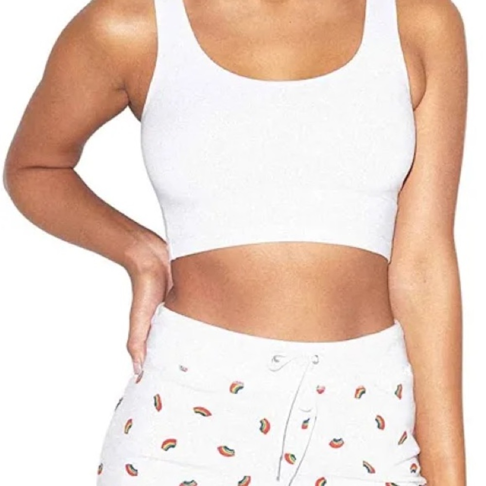 American Apparel California Fleece White Mini Skirt with Rainbows Print